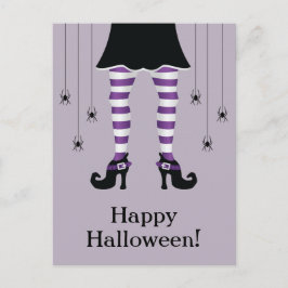 Lila Hexenleder und Spinnen glücklicher Halloween- Postkarte