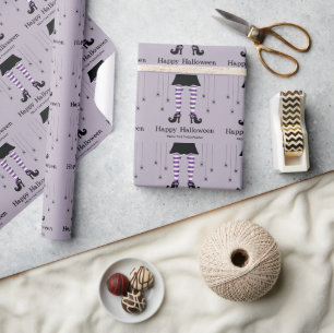 Lila Hexenleder und Spinnen Halloween-Muster Geschenkpapier
