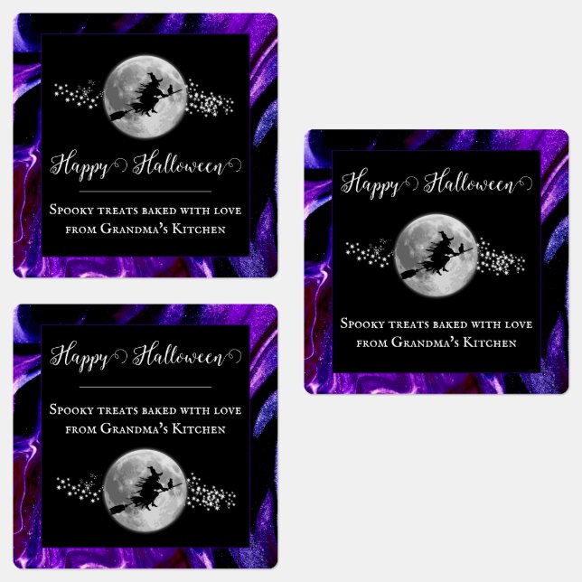 Lila Hexensche Silhouette Halloween Etiketten (Gruppe)
