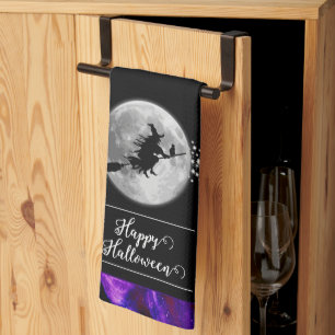 Lila Hexensche Silhouette Halloween Geschirrtuch