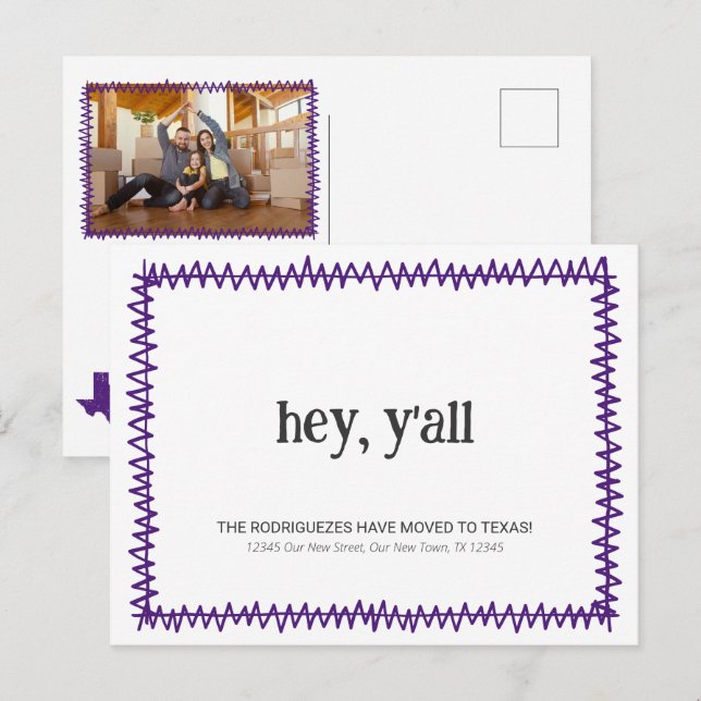 Lila Hey Y'all - nach Texas gezogen Postkarte (Vorne/Hinten)