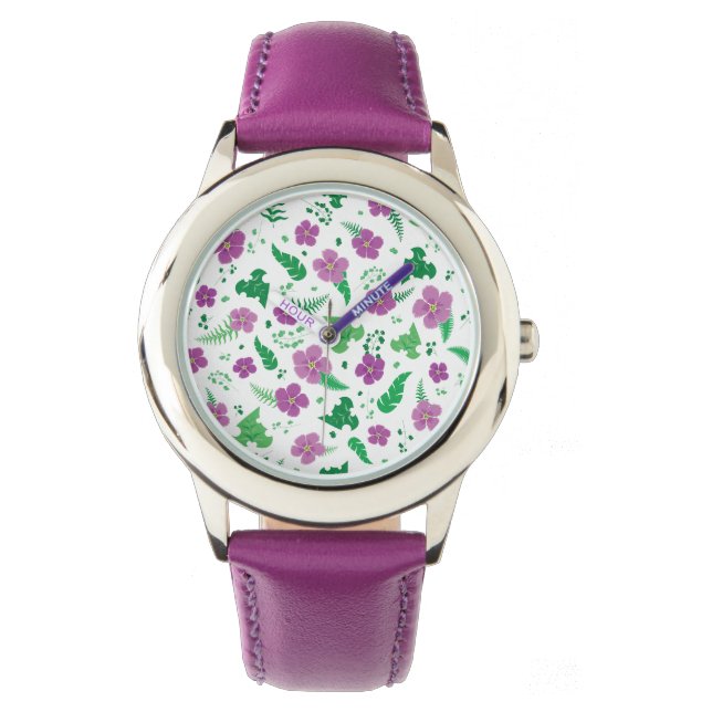 Lila Hibiskus Armbanduhr (Vorderseite)