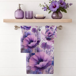 Lila Hibiskus Blumenfarbe Badhandtuch Set