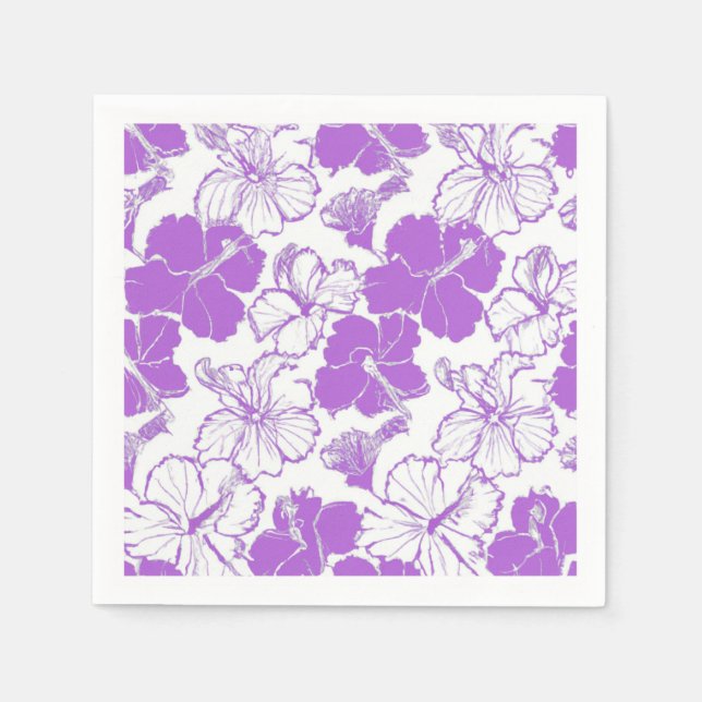 Lila Hibiskus Hawaiianische Blume Muster Napkins Serviette (Vorderseite)