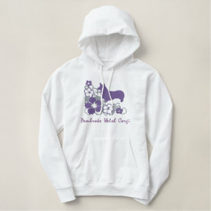 Lila Hibiskuspembroke-WaliserCorgi Bestickter Hoodie