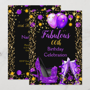 Lila High Heels Goldene Ballons Champagner Party Einladung