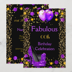 Lila High Heels Goldene Luftballons Geburtstagsfei Einladung