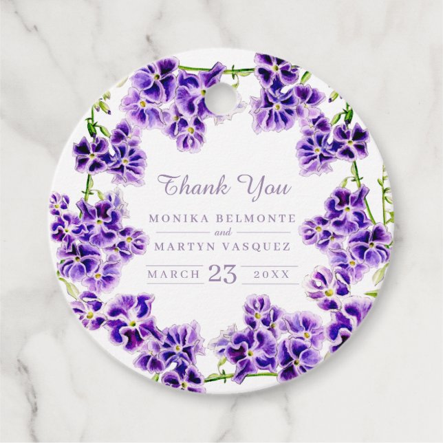 Lila Himmel Blume Aquarellfarbenhochzeit danke Geschenkanhänger (Vorderseite)