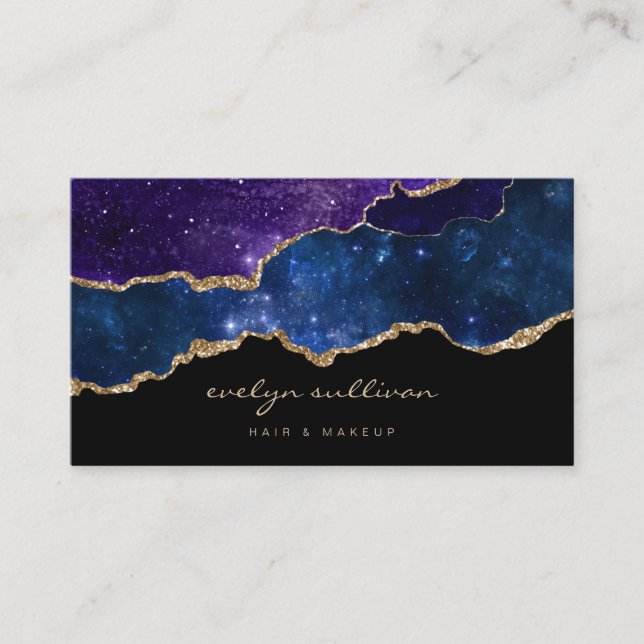 lila Himmel in Aquarellblau auf schwarz Visitenkarte (Vorderseite)