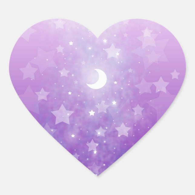 Lila Himmelsfantasy Art Stars und Mond Herz-Aufkleber (Vorderseite)