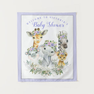 Lila Hintergrund des Safari Baby Shower Wandteppich