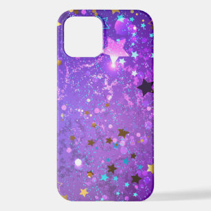 Lila Hintergrund mit Sternen iPhone 12 Hülle