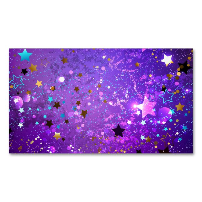 Lila Hintergrund mit Sternen Magnetische Visitenkarte (Vorderseite)