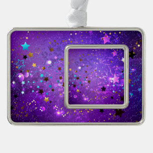 Lila Hintergrund mit Sternen Rahmen-Ornament Silber