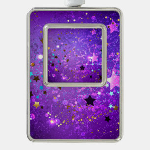 Lila Hintergrund mit Sternen Rahmen-Ornament Silber