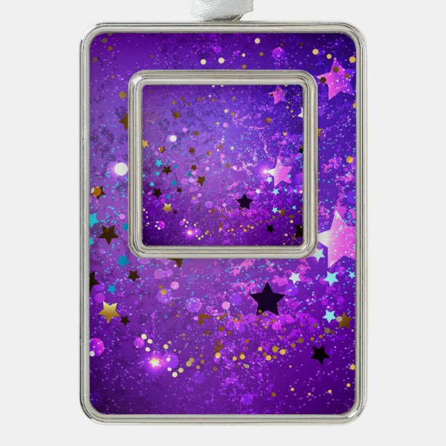 Lila Hintergrund mit Sternen Rahmen-Ornament Silber (Vorderseite)