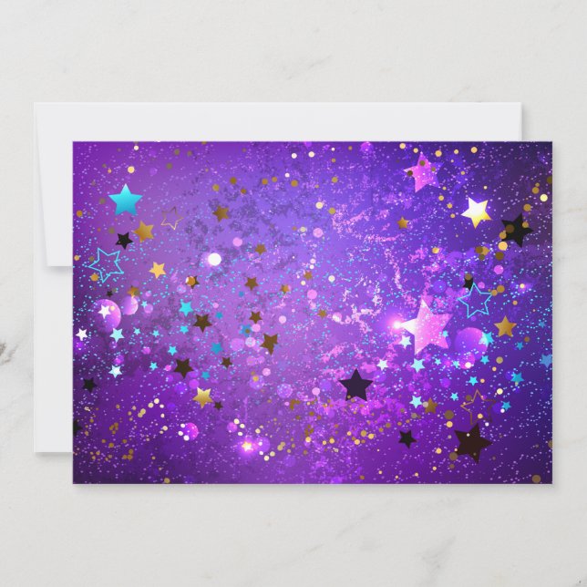 Lila Hintergrund mit Sternen Save The Date (Vorderseite)