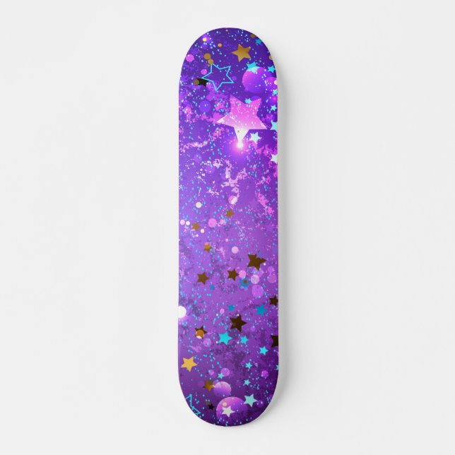 Lila Hintergrund mit Sternen Skateboard (Vorne)