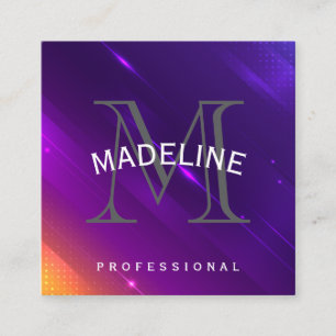 Lila Hintergrund   Monogramm Serif Quadratische Visitenkarte