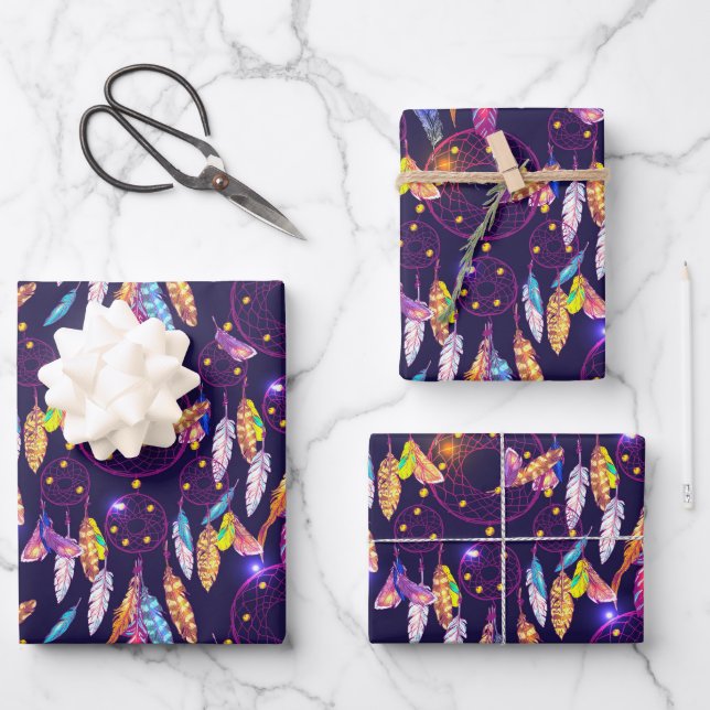 Lila Hintergrundeffekt Traumfänger Geschenkpapier Set (Vorderseite)
