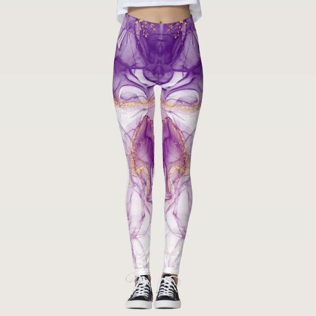 Lila Hintergrundfarbe mit goldenen Folien Leggings (Vorderseite)