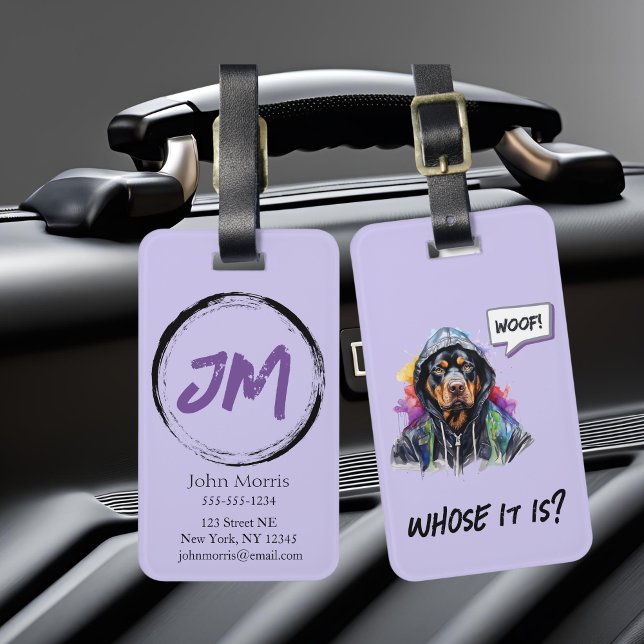 Lila Hip Hop Rottweiler Gepäckanhänger (Purple hip hop rottweiler luggage tag)