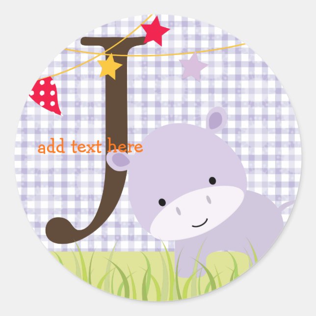 Lila Hippo-Aufkleber/Hinzufügen von Monogramm/Digi Runder Aufkleber (Vorderseite)