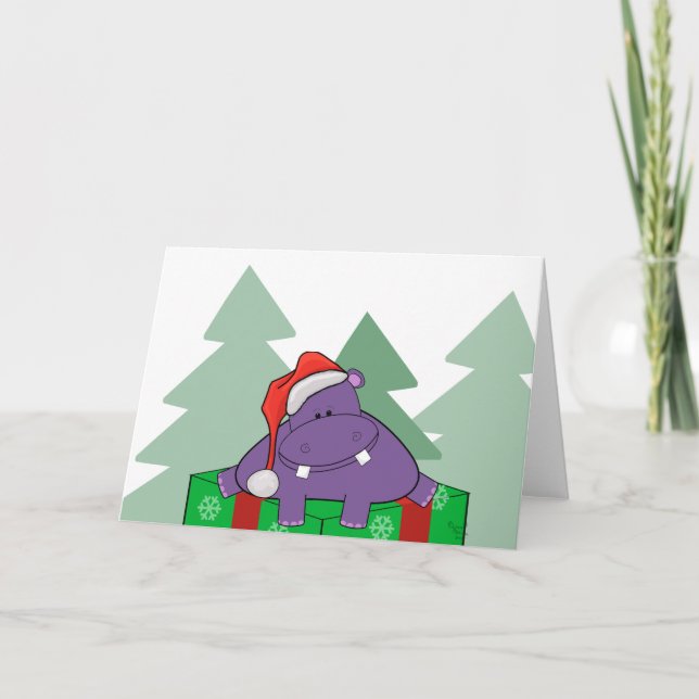 Lila Hippo Weihnachtskarte Feiertagskarte (Vorderseite)