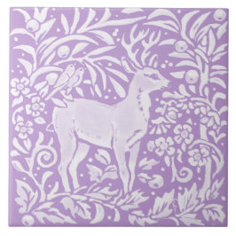 Lila Hirschbuckvogel, florale Waldlandschaft Fliese