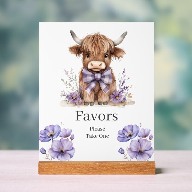 Lila Hochlandkuh-Geburtsfavorisierzeichen Acrylschild (Neutral)
