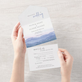 Lila Hochzeit All In One Einladung