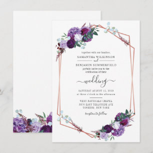 Lila Hochzeit der geometrischen botanischen Flora Einladung