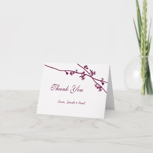 Lila Hochzeit der Rustikalen Wildblume Plum Boho Dankeskarte (Vorderseite)