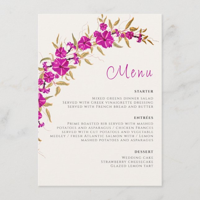 Lila Hochzeit des Wilden Trumpeten Weingarten Menükarte (Vorderseite)