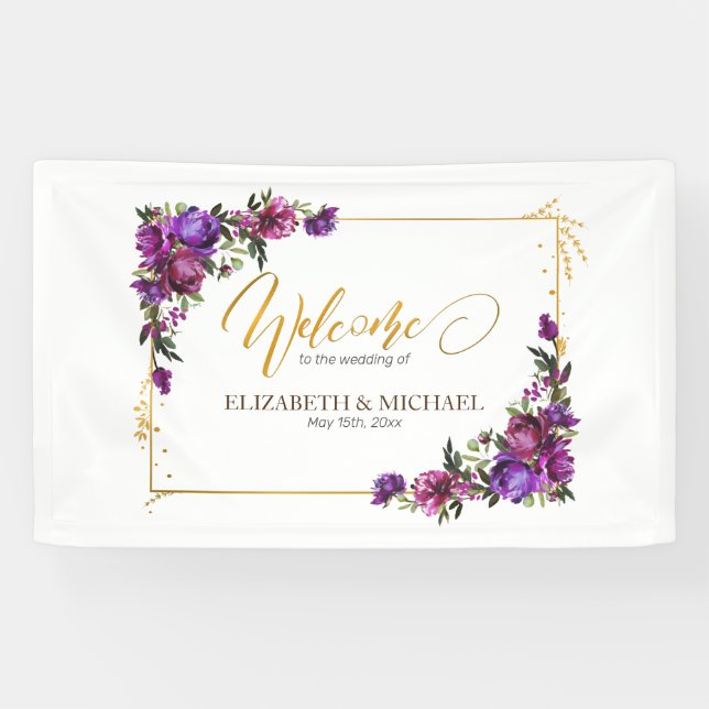 Lila Hochzeit in Hot Pink, Gold Banner (Horizontal)