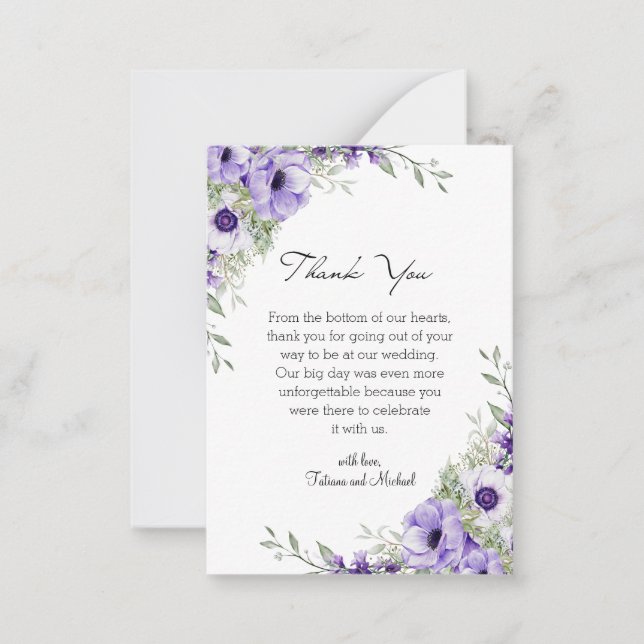 lila Hochzeit mit Aquarellblumen danke Mitteilungskarte (Vorderseite)