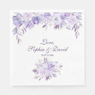 Lila Hochzeit mit blauer Blume Serviette