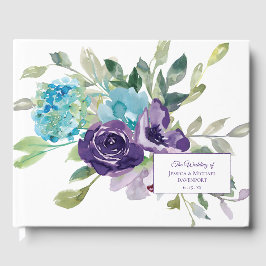 Lila Hochzeit mit blauer Wasserfarbe Gästebuch
