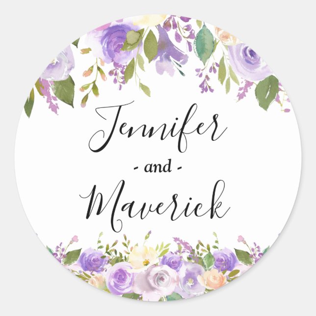 Lila Hochzeit mit Blumenlavender Runder Aufkleber (Vorderseite)