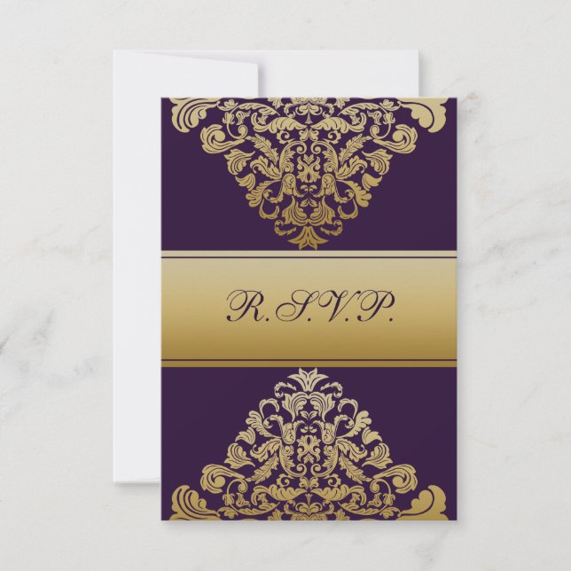 lila Hochzeit mit Edelgold RSVP Standard 3,5 x 5 Karte (Vorderseite)