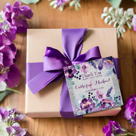 Lila Hochzeit mit Flora und Glitzer Geschenkanhänger