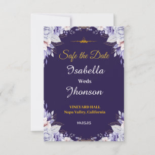 Lila Hochzeit mit floralen Zeichen speichern das D RSVP Karte
