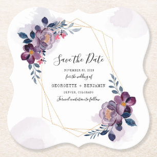 Lila Hochzeit mit floraler Geometrie speichern Sie Untersetzer