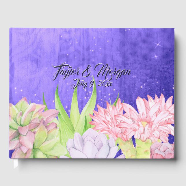 Lila Hochzeit mit magischen Wasserfarben Gästebuch (Vorderseite)