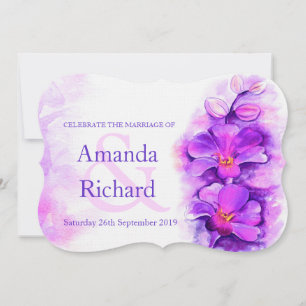 lila Hochzeit mit Orchideen in Aquarell Einladung