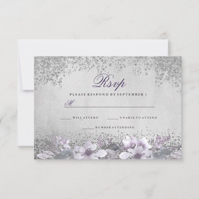 Lila Hochzeit mit Silberfolie RSVP Karte (Vorderseite)