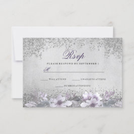 Lila Hochzeit mit Silberfolie RSVP Karte