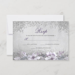 Lila Hochzeit mit Silberfolie RSVP Karte