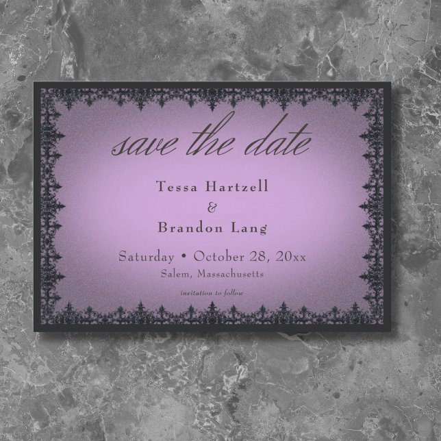 Lila Hochzeit mit viktorianischem gotischen Eisen Save The Date (Victorian Gothic Iron Border Purple Wedding Save The Date)