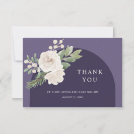 Lila Hochzeit mit weißer Blüte Dankeskarte